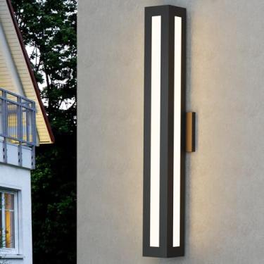 Imagem de Krychiler Luminárias De Parede Externas Modernas 30", Pretas, Retangulares Com Led Integrado, Branco Quente, À Prova D'Água Para Áreas Externas, Casa, Varanda, Garagem, Porta Da Frente