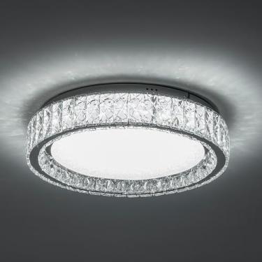 Imagem de Krychiler Luminária De Teto Cristal Com Led Embutido, Grande 21,6" Em Formato Diamante Para Sala Estar, Iluminação Regulável Quarto, Cozinha E Banheiro