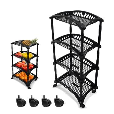 Imagem de Organizador Vertical Multiuso com Rodinhas – Fruteira e Cesto 4 Andares para Cozinha, Quarto e Área de Serviço
