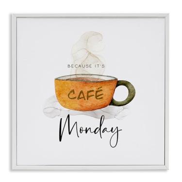 Imagem de Stupell Industries Caneca Because It's Monday com design de arte giclée emoldurada branca por Joy Hall, 30,5 x 30,5 cm