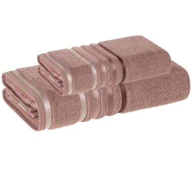 Imagem de Kit Toalha Banho e Rosto Karsten Gigante Fio Penteado – 2 Peças - Cor Rosa Vintage