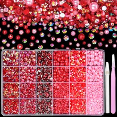 Imagem de Tatiwoo 9000 Peças De Pérolas E Strass Vermelhos Com Fundo Plano Para Artesanato, Resina Gelatinosa 3/4/5/6 Mm, Tamanhos Mistos 3/4/6/8 Meia Pérola, Joias Deslumbrantes Unhas, Artesanato Faça Você M