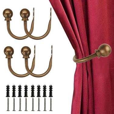 Imagem de Kowibcl Suportes De Cortina Kowibcl, Ganchos Para Cortinas Com Parafusos Montagem Na Parede, Decorativos Cortinas, Quarto, Sala Estar, Escritório, Remates Em Forma Bola Bronze Polido A Óleo (4 Peças