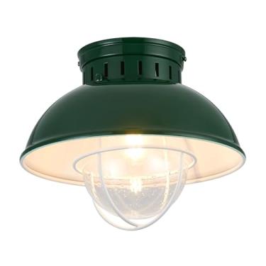 Imagem de ALAISLYC Luminária De Teto Externa Estilo Fazenda, 10" Verde, Embutida, Gaiola Metal, Vidro Semeado, Luminárias Para Hall Entrada