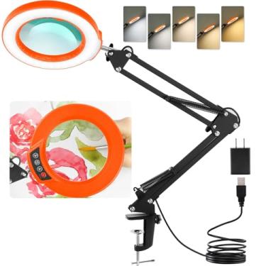 Imagem de LANCOSC Lupa 10X Com Luz E Braçadeira, 5 Modos De Cor, Aumento Regulável, Braço Oscilante Ajustável, Luminária Mesa Led, Mãos Livres Para Trabalhos Perto - Laranja Preto