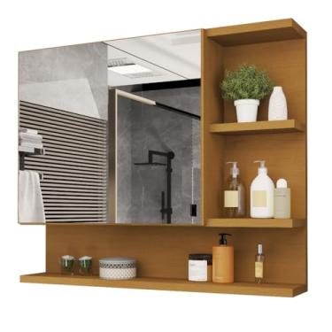 Imagem de Armário da parede do banheiro com organizador do armazenamento do espelho multi-cor design moderno durável salvar o espaço(Nature)