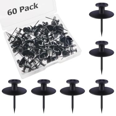 Imagem de Ganchos para fotos, 60 peças de ganchos de pino preto, pinos decorativos para pendurar na parede, ganchos de polegar para pendurar, ganchos de quadro de avisos