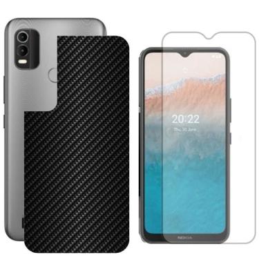Imagem de Película Hidrogel + Adesivo Fibra De Carbono Para Nokia C21 Plus - Preta