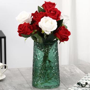 Imagem de MARTAGE Vaso de vidro verde, vasos de flores para buquês, vaso de vidro moderno para flores, vasos grandes para sala de estar, quarto, cozinha, escritório, casamento, mesa de jantar, 20 cm