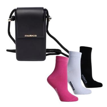 Imagem de Kit Meia Cano Médio Moleca 3 Pares + Bolsa Tiracolo Moleca, Preto, Bra