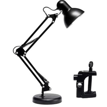 Imagem de LumináRia Abajur de Mesa Articulada Base E Garra 2 em 1 LumináRia Fixar(PRETO)