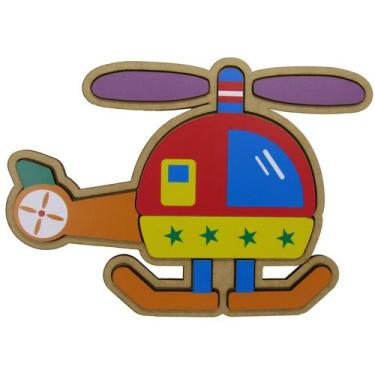 Imagem de Brinquedo Pedagógico Educativo Quebra Cabeça Encaixe Helicóptero Madei