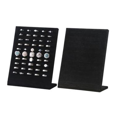 Imagem de Justsoso Suporte de exibição de anéis com 50 compartimentos, suporte organizador de anéis para venda, bandeja de armazenamento para exibição de joias em casa ou loja (preto, 2 peças)