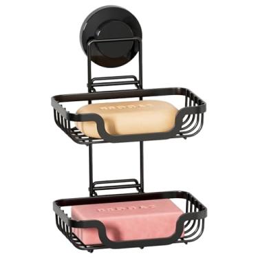 Imagem de TAILI Suporte de saboneteira de camada dupla, bandeja de sabão em barra ventosa para parede de chuveiro, drenagem para banheiro, suporte de esponja de aço inoxidável à prova de ferrugem para banheira