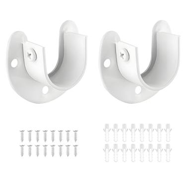 Imagem de Suiwotin 2 pacotes de aço inoxidável para extremidade de armário, suportes de extremidade de 3,8 cm, suporte de guarda-roupa resistente, soquete de haste de flange, em forma de U com parafusos, branco