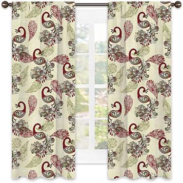 Imagem de Cortina de isolamento térmico pavão, padrão de inverno com pavões flocos de neve floral paisley, cortinas blackout com absorção de som para decoração de sala de jantar/festa, L 250 x C 213 cm