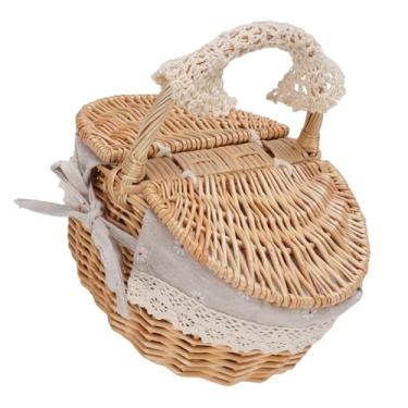 Imagem de Haofy Cesta de Vime, Piquenique Com Cesta de Vime Mais Refrigerada e Multiuso Com Alça, 14,2 X 11 X 6,7 Polegadas, Cesto de Piquenique Com Revestimento, Cesta Vazia, Cesta de Tecido Oval (Margarida)