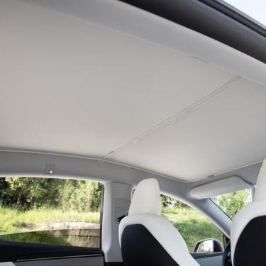 Imagem de TPARTS Protetor solar de teto de vidro para Tesla Model Y Juniper 2025+, capa de teto dobrável atualizada, proteção UV com proteção contra raios UV com bolsa de armazenamento acessórios interiores (2