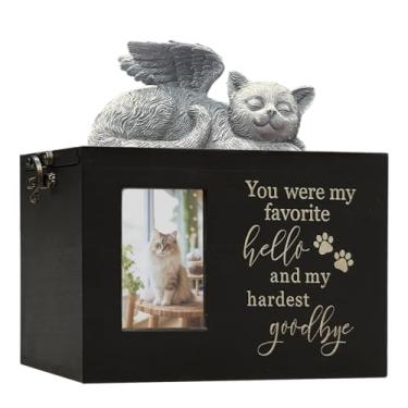 Imagem de Urna para animais de estimação caixa de cinzas de gato com imagem caixa de cremação funerária preta lembrança de madeira maciça com forro de flanela para perda de gato ou cachorro presente (urna de