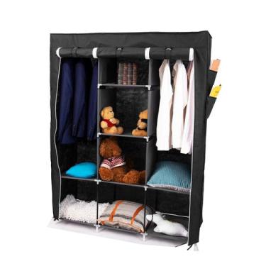 Imagem de Guarda Roupa Solteiro Dobrável Arara Organizadora Preto - Dolce Home