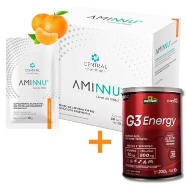 Imagem de Aminnu Sem Xilitol - 10g 30 Sachês - Central Nutrition - Sabor Tangeri