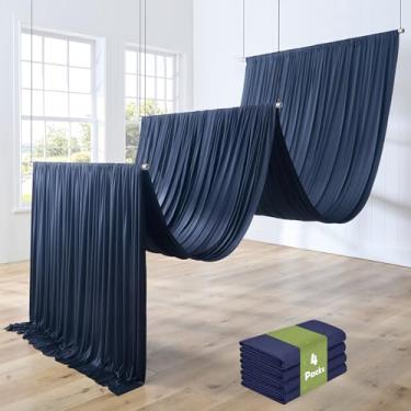 Imagem de PartyVillage 4 painéis 1,5 m x 9,1 m cortinas de teto azul marinho para festas de casamento – 7,5 m de poliéster grosso extra longo sem rugas, decoração de barraca para festa de aniversário, cerimônia