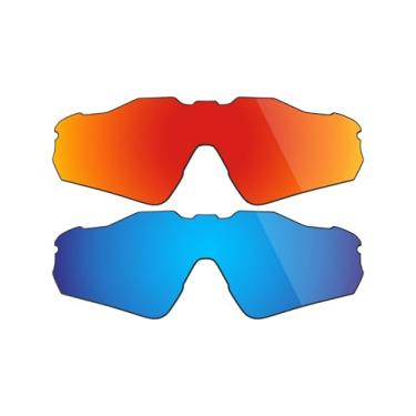 Imagem de Fiskr Lentes polarizadas de substituição para óculos de sol Oakley Radar EV Path (OO9208) com resistência a impactos, proteção contra raios UV e proteção multifuncional (vermelho fogo e azul gelo),
