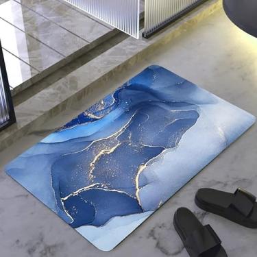 Imagem de Tapete De Banheiro Quadrado Absorve Água Antiderrapante Secagem Rápida 38x58cm (MÁRMORE AZUL)