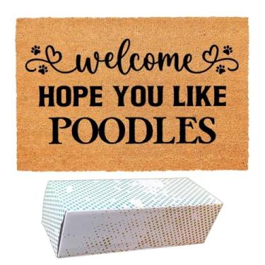 Imagem de Capacho engraçado de coco com Welcome Hope You Like Poodles - Tapete para porta da frente, tapete de boas-vindas de entrada, 60 x 40 cm