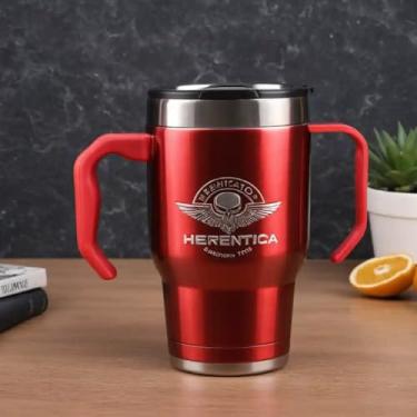 Imagem de Caneca Térmica Parede Dupla em Aço Inox Vermelha 800ml com Tampa Hermética - Estilo Com Logo