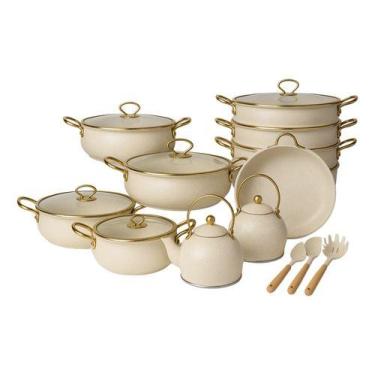 Imagem de Jogo Panelas Granito Premium 24pçs Alumínio Indução - XDX, Off, White