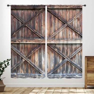 Imagem de Cortinas de porta de celeiro de madeira, tábua de madeira vintage ocidental, fazenda, campo, rústico, marrom, madeira, quarto, sala de estar, cozinha, janela, cortinas, tratamentos, 2 painéis, 106 x