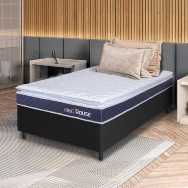 Imagem de Conjunto Box Preto Durban Azul Espuma D28 Solteiro 88x188x57 - King House