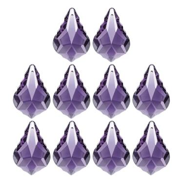 Imagem de PATIKIL Pingentes de cristal K9, contas de gota, pacote com 10 peças de prismas de lustre de 38 mm, contas de folhas penduradas, lâmpada faça você mesmo para decoração de artesanato, roxo