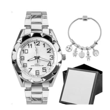 Imagem de Kit Relógio Feminino Orizom Maria + Pulseira Estilo Pandora + Caixa Presente - Edição Limitada