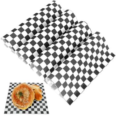 Imagem de zsccxq 200 Folhas De Papel Encerado Resistentes À Gordura Para Cestas Alimentos, Envoltórios Quadrados Xadrez Sanduíches, Hambúrgueres, Pães, Restaurantes, Churrascos E Piqueniques