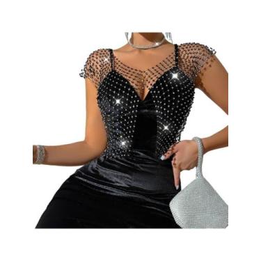 Imagem de B0444-Blusa Festa Balada Sexy Bordado Strass Carnaval Brilho 03o22 - x