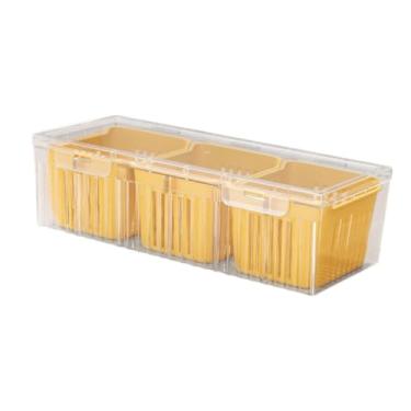 Imagem de Ioensy Bandeja de servir dividida, organizador de geladeira com tampa, prato de servir empilhável, recipiente de armazenamento de alimentos para nozes doces, Amarelo