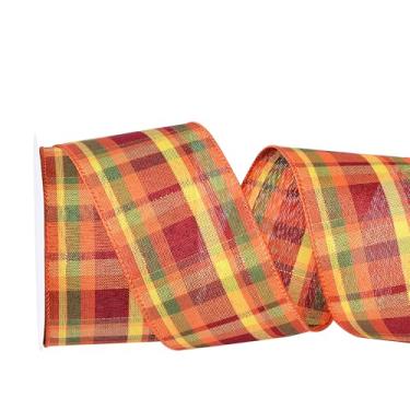 Imagem de YAMA Fita com fio de serapilheira de outono 6 cm x 10 metros, fita xadrez de búfalo laranja fita guingão com fio para guirlandas de outono, decoração de festa de Ação de Graças, Dia das Bruxas (A)