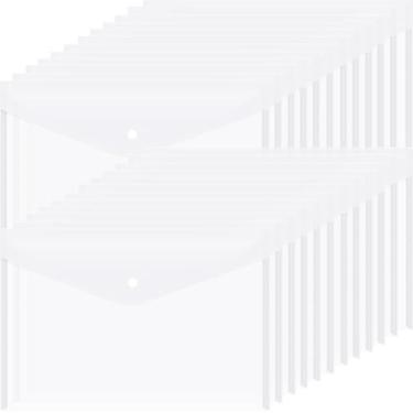 Imagem de Envelopes de arquivo de plástico com fecho de botão de pressão, pastas de documentos transparentes para arquivos de letra A4, pastas de poliéster, para material escolar e de escritório (branco)