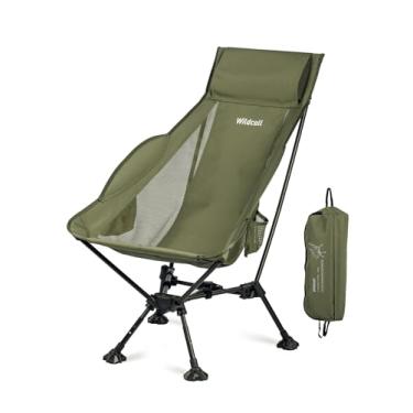 Imagem de WildCall Cadeira de acampamento leve dobrável com encosto alto com suporte de cabeça, cadeira de praia compacta com pés grandes anti-afundamento e ajuste de três ângulos de inclinação