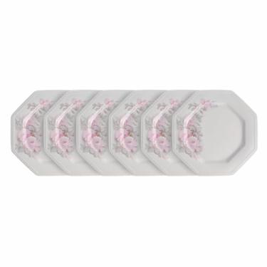 Imagem de Estojo com 6 Pratos Rasos em Porcelana, Modelo Prisma, Octogonal, Decoração Maresias, Porcelana Schmidt