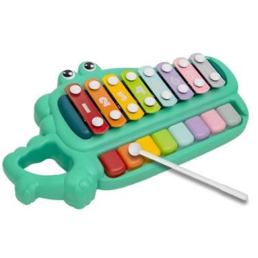 Imagem de Xilofone Infantil Jacaré - Brinquedo Musical Educativo para Bebês com Bastão e Teclas Tipo Piano – Design Divertido Introdução à Música, Coordenação Motora e Percepção Auditiva