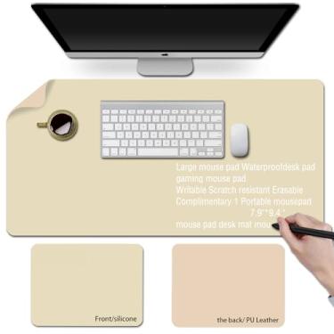 Imagem de Tapete de mesa apagável para escrever (frontal), mouse pad grande de couro de silicone e PVC, tapete de mesa, bloco de notas, quadro branco apagável, com mousepad cinza portátil de 20 x 24 cm, dois
