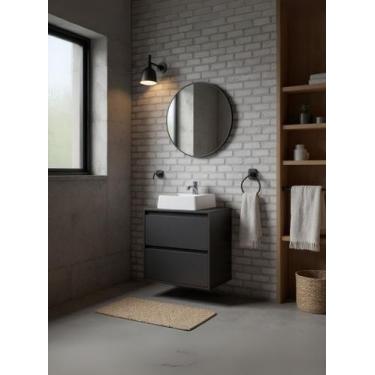 Imagem de Gabinete para Banheiro com Cuba e Espelho Redondo 60cm Mdf Grafite Dub