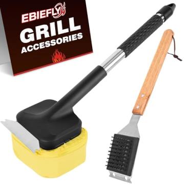 Imagem de 2 escovas para churrasqueira para uso ao ar livre, raspador a vapor, escova para churrasco, acessório para churrasco, ferramentas de churrasqueira, escova resistente para limpeza de churrasqueira