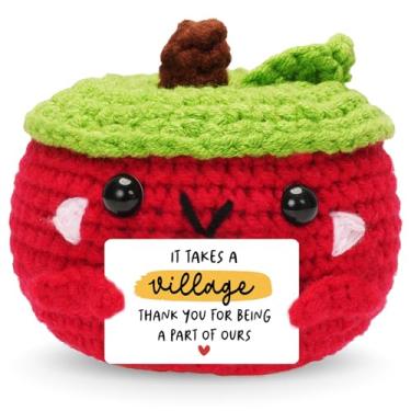 Imagem de Positive Apple Crochet with Message Card - Teacher Appreciation Gifts - Thank You Gift - Handmade Emotional Support Apple Crochet Present for Nurse Principal Coworker Daycare Provider Nanny Babysitter