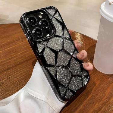 Imagem de YOGISU Capa de luxo em cubo brilhante para iPhone 13 ProMax, capa macia (preta)