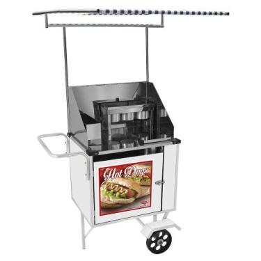 Imagem de Carrinho de Hot Dog Cefaz Simples Branco Rodas Maciças e Toldo BS07M/T