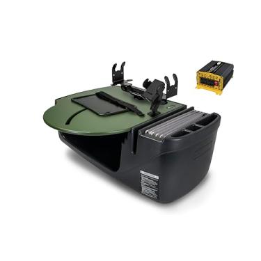 Imagem de AutoExec Mesa de carro AE-RMCD-PI-PM-PS-AG Roadmaster para sua estação de trabalho de veículo e escritório móvel, verde exército com inversor de potência de 400 watts, suporte para telefone e suporte